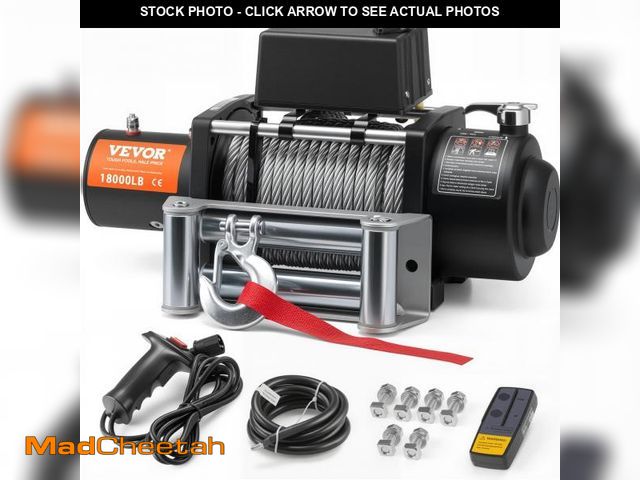 Lot 74-12200513 - VEVOR Electric Winch, 18,000 lb Truck Trailer Jeep Winch, 12V DC 7/16 in x 85 ft Steel Cable Roller ...