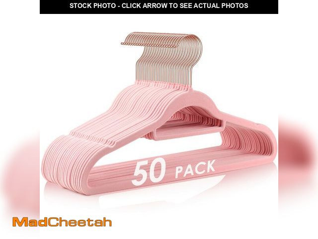 Lot 74-14333376 - DUDUCOFU Velvet Hangers Non Slip Felt Hangers, 50 Pack Pink Velvet Clothes Hangers Space Saving Slim...