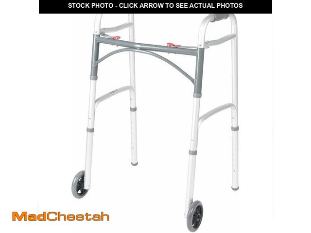 Lot 74-14348662 - Drive Medical Two-Button Folding Walker With Wheels - Lightweight Rolling Mobility Support - Adjusta...