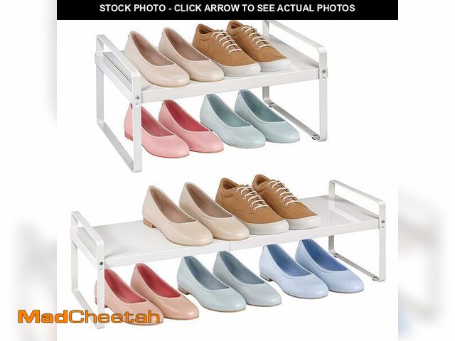 Lot 74-13711170 - 2 Pack Expandable White Shoe Rack Organizer for Closet, Stackable Iron Small Shoe Racks Shelves Spac...
