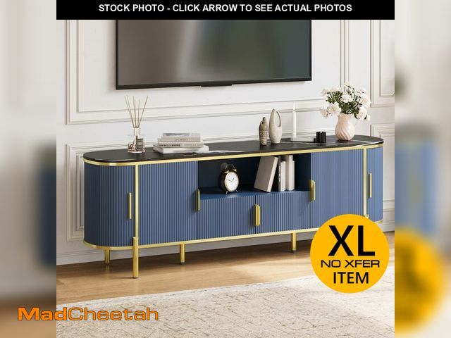 Lot 74-12568992 - Luxury 70" Fluted TV Stand, Curved Profile Sliding Doors Design TV and Media Console Table with Faux...