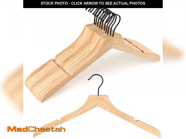 Lot 74-12122122 - TOPIA HANGER Rubber Wood Hangers, Wooden Clothes Hangers with Rotatable Black Hook and Smooth Cut No...