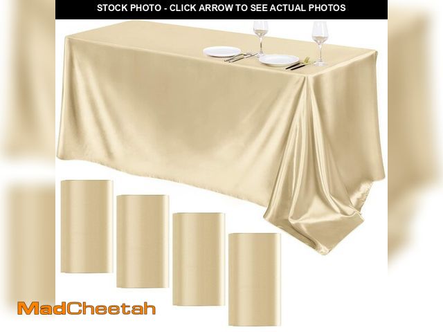 Lot 74-14386091 - TURSTIN 4 Packs Champagne Satin Tablecloth 102 x 58 Inch Overlay Satin Table Cover Rectangle Bright ...