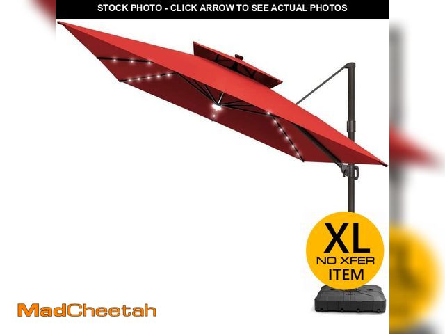 Lot 74-12804556 - Pellebant 11 ft. 2-Tier Metal Square 360ÃâÃÂ° Rotation Outdoor Cantilever Patio Umbrella with Ba...