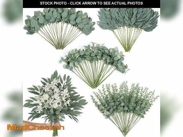 Lot 74-14055400 - 120 Pcs 4 Kinds Mixed Artificial Eucalyptus Leaves Stems Bulk Fake Silver Dollar Eucalyptus Bundle F...