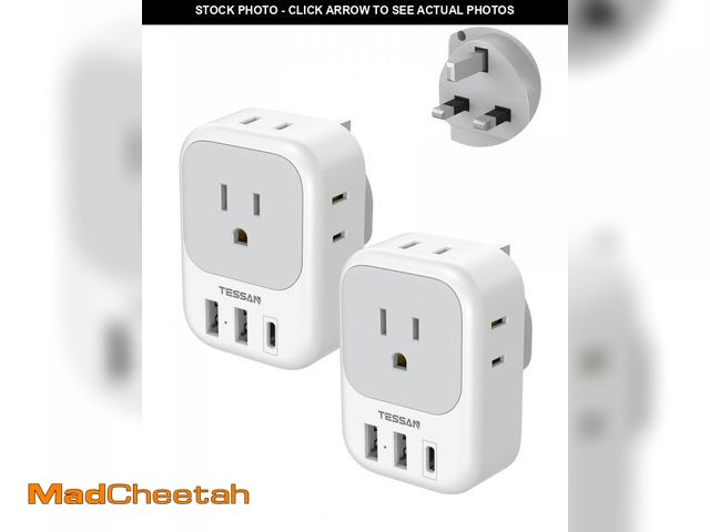Lot 74-12221762 - UK Adapters for Travel 2 Pack, TESSAN Type G US to UK Plug Adapter with 4 Outlets 3 USB Charger(1 US...