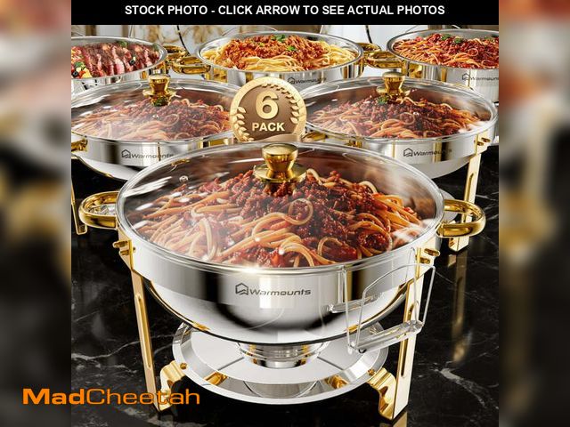 Lot 74-12598015 - WARMOUNTS Gold Chafing Dish Buffet Set 6 Pack, 5QT Round Stainless Steel Chafers and Buffet Warmers ...