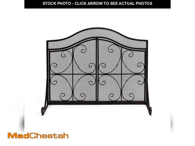 Lot 74-12681974 - Noble House Pendleton Modern Black and Copper Three Panel Iron Fire Screen with Door - UNUSED