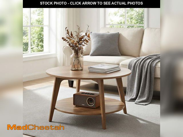 Lot 74-13778154 - (MISSING HARDWARE) LEDREM Round Coffee Table with Storage - 2-Tier Design, 66lb Capacity, Quick Asse...