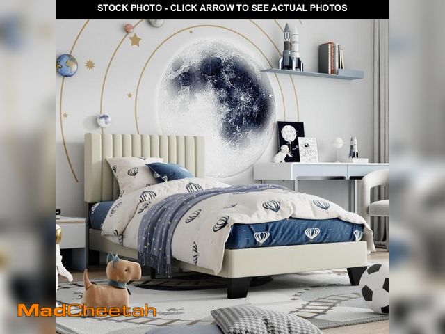 Lot 74-12520259 - IOILORI Twin Size Bed Frame, Velvet Upholstered Platform Bed with Adjustable Tufted Headboard, Sturd...