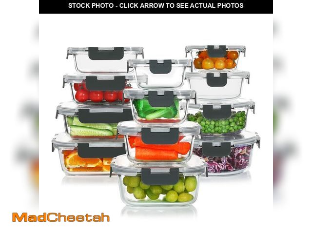 Lot 74-14477613 - KOMUEE 24 Pieces Glass Food Storage Containers Set, Gray - UNUSED
