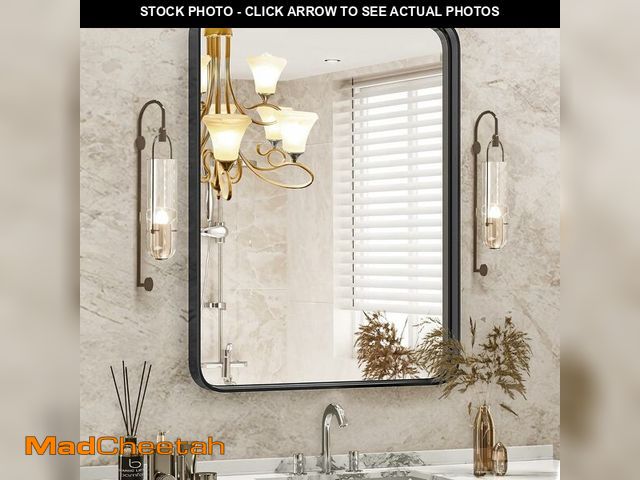 Lot 74-13041296 - DUMOS Black Metal Framed Vanity Rounded Rectangle Bathroom Mirrors for Over Sink Wall, 36x24 Inch La...