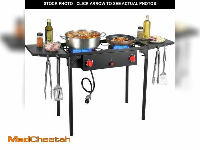 Lot 74-14354724 - SIXDAY 2-Burner Propane Gas Outdoor Stove with Side Shelves, Auto Ignition, Removable Legs &amp; Reg...