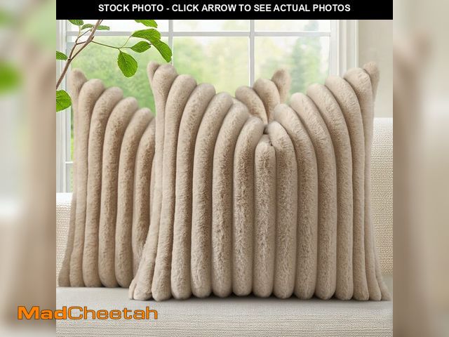 Lot 74-12452477 - decorUhome Faux Fur Throw Pillow Covers 20x20 Set of 2, Decorative Soft Plush Striped Neutral Couch ...