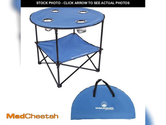 Lot 74-14306033 - 2-Tier Folding Camping Table with 4 Cupholders and Carrying Bag in Black - UNUSED