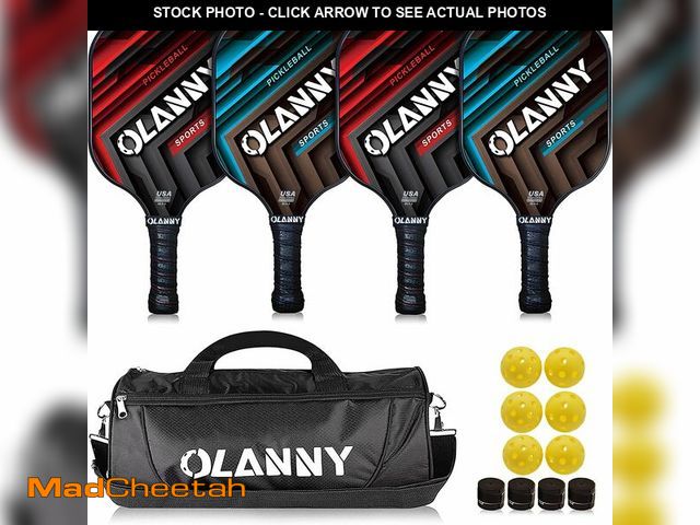Lot 74-14212016 - OLANNY Pickleball Paddles Set | Includes 4 Pickleball Paddles + 6 Balls+ 4 Replacement Soft Grip + 1...