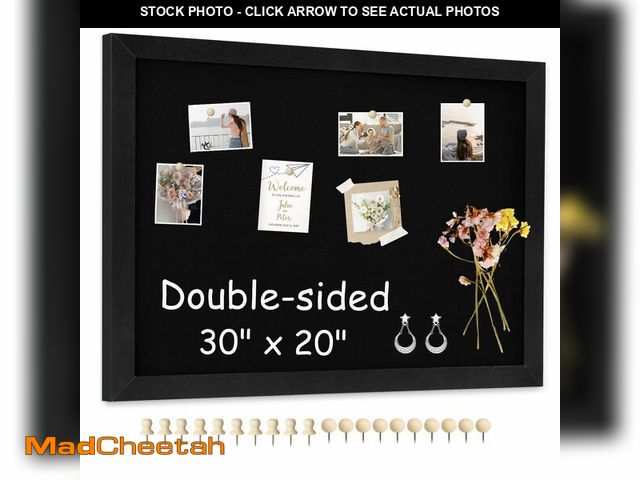 Lot 74-13563667 - AMUSIGHT Double-Sided Black Cork Board with Linen, 30" x 20" Hanging Wood Framed Large Bulletin Boar...