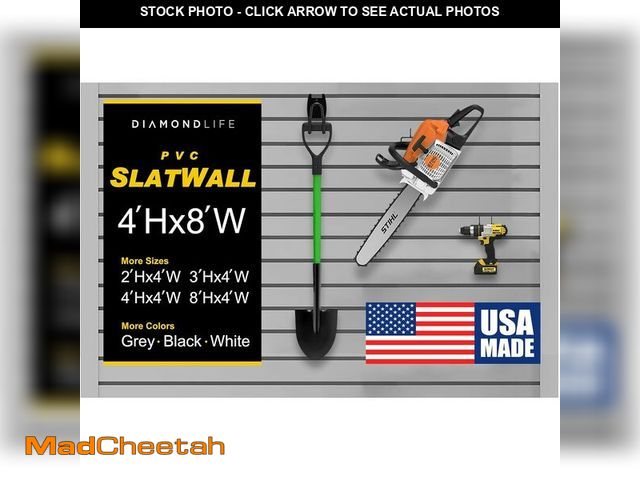 Lot 74-12761770 - DLDIRECT 48" X 96" - Grey Slatwall Panel Garage Organizer: Heavy Duty Wall Mounted PVC Rack, Interlo...