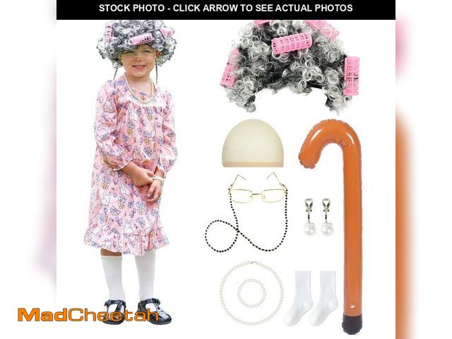 Lot 74-12698169 - Aoiviss Old Lady Costume for Kids Girls 100th Day of School Costume Halloween Grandma Dress up Cospl...