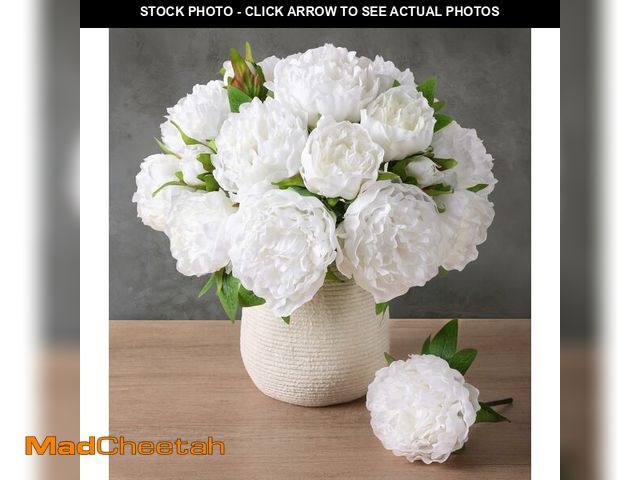 Lot 74-14297053 - florisso White Peony Artificial Flowers - 11 Branches Silk Peonies for Home Decor, Wedding Floral Ar...