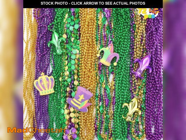 Lot 74-13570763 - JOYIN 72 Pcs Mardi Gras Bead Necklaces, Gold Green Purple Metallic Colors Bead Necklaces Set for Mar...
