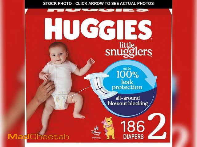 Lot 74-12760198 - Huggies Size 2 Diapers, Little Snugglers Baby Diapers, Size 2 (12-18 lbs), 186 Count (3 Packs of 62)...