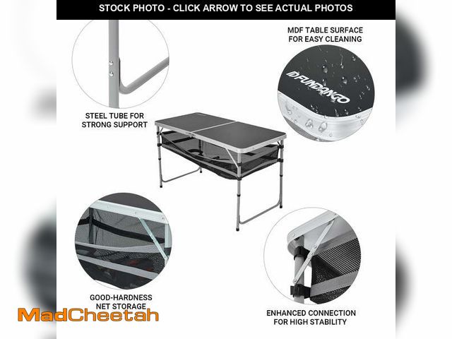 Lot 74-14369452 - FUNDANGO Black Portable Folding Card Table with Adjustable Mesh Storage Bag 2.7ft Card Table for Cam...
