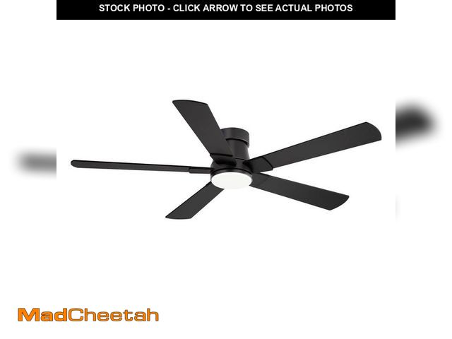 Lot 74-14113497 - HINNIXY 52 in Black Standard Flush Mount Indoor/Outdoor Modern Ceiling Fan w/ Light Remote Low Profi...