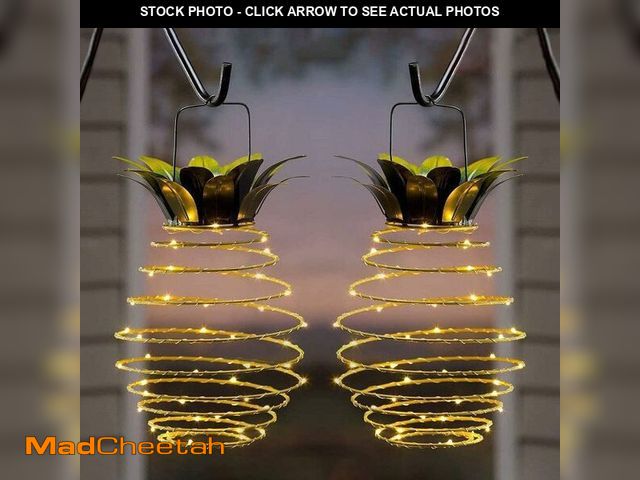 Lot 74-13716167 - JHPGEOE 2 Pack Outdoor Solar Hanging Lantern Lights - 60LED Waterproof Solar Pineapple Light Outdoor...
