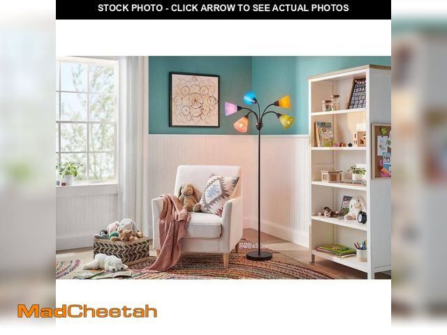 Lot 74-12557302 - Hampton Bay 67 in. 5-Light Black Gooseneck Floor Lamp with Multi-Color Acrylic Shades - UNUSED