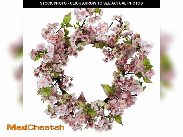 Lot 74-13801722 - Nearly Natural 4783 Cherry Blossom Wreath, 24-Inch, 5"D x 24"W x 24"H, Pink - UNUSED