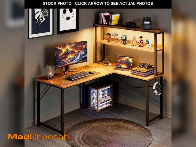 Lot 74-14436375 - Casacomoda 43 Inch L Shaped Desk with LED Light &amp; Power Outlet, Reversible L Shaped Computer Tab...