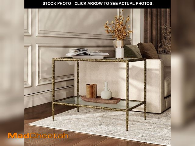 Lot 74-14115358 - Furniture of America Parto 30 in. Modern Forged Gold Metal Rectangle Glass Top End Table With Shelf ...