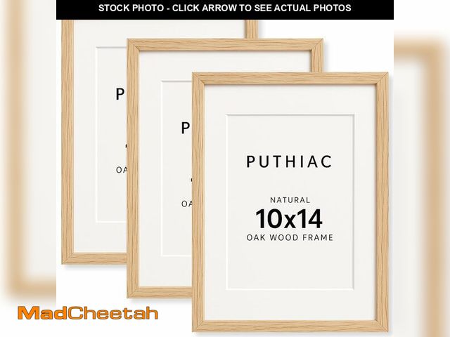 Lot 74-14212721 - puthiac 10x14 Solid Oak Wood Picture Frame, Fits 8x10 with Mat or 10x14 Without Mat, Wall Display On...