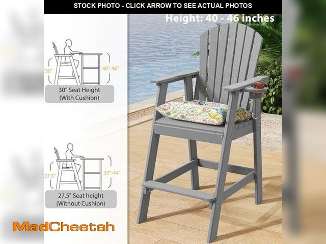 Lot 74-12206504 - HDPE Bar Chair with Backrest, 30 Inch Seat Height Tall Bistro Dining Counter Stool with Cushion for ...