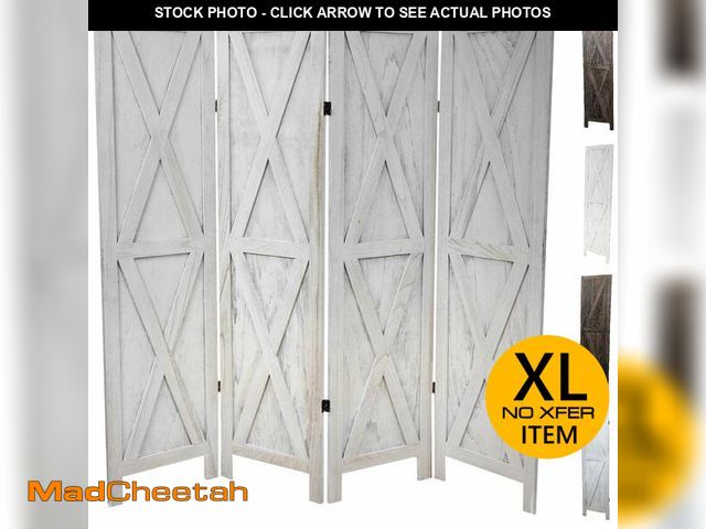 Lot 74-12692873 - Premium Home 4-Panel Room Divider Ã¢â¬â Rustic White Barn Door, X Pattern Folding Privacy Screen,...