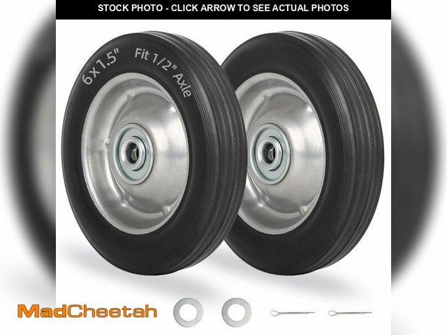 Lot 74-14380812 - GICOOL 6" Flat Free Solid Rubber Tire and Wheel, with Ball Bearings and 1/2" Axle Bore Hole, 1.3" Ce...