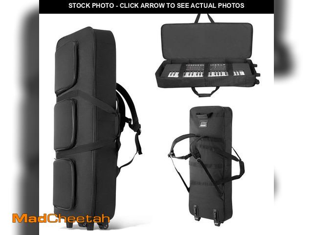 Lot 74-14344372 - SVOPES 61-Key Keyboard Case, Padded Rolling Briefcase Black Bag w/ Wheels, Multi-Pocket Storage, 40....