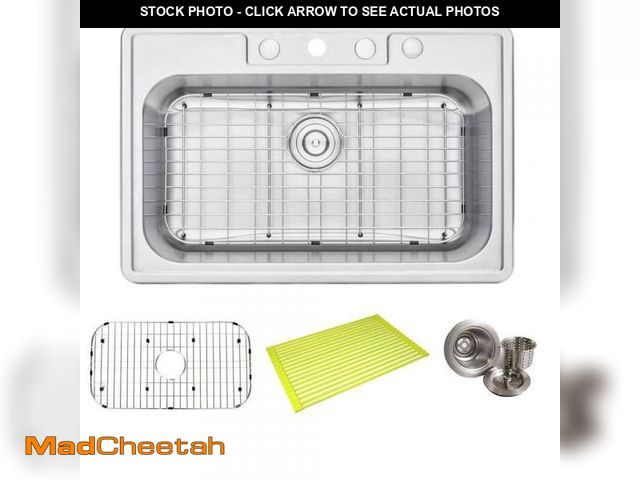 Lot 74-12091375 - Topmount Drop In Stainless Steel 33 in. x 22 in. x 9 in. Deep 4 Faucet Holes Single Bowl Kitchen Sin...