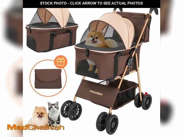 Lot 74-13777684 - Monasem 3 in 1 Pet Stroller 4 Wheels Foldable Cat Dog Stroller with Storage Basket and Canopy,Detach...