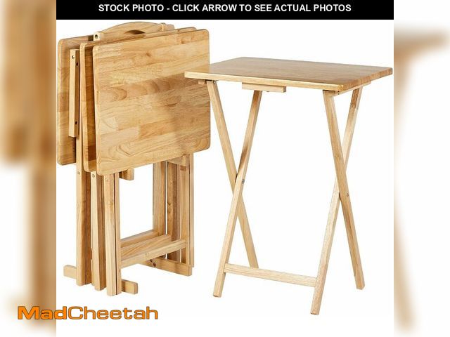 Lot 74-14367545 - Basics Classic Foldable TV Dinner Tray Table with Storage Rack, 14.6 L x 19 W x 26 H inch, Natutral,...