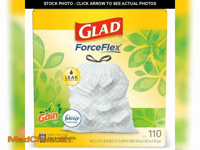 Lot 74-14242320 - Glad 13 Gal. ForceFlex Tall Kitchen Drawstring  Original with Febreze Trash Bags (110-Count) - UNUSE...