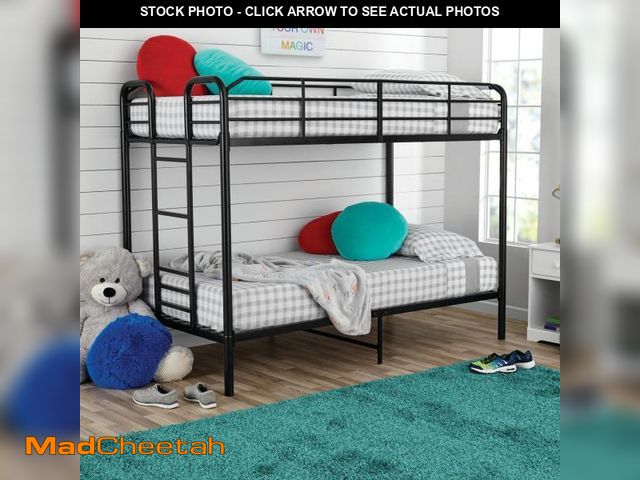 Lot 74-12470385 - Your Zone Kids Metal Twin over Twin Quad Bunk Bed with Ladder and Guardrails, Black - UNUSED