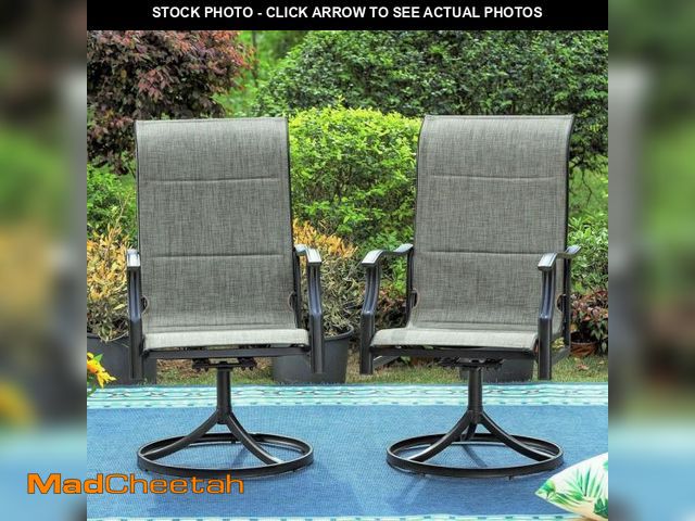 Lot 74-9423325 - PHI VILLA Black Swivel Padded Textilene Metal Outdoor Dining Chair with Wave Arms (2-Pack) - UNUSED