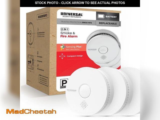 Lot 74-12746295 - Universal Security Instruments (3-Pack) 9-Volt Battery Operated Smoke Detector with Photoelectric Se...