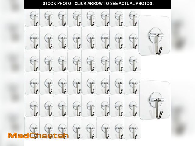 Lot 74-14376808 - 150 Pack Adhesive Hooks Wall Hooks 24lb(Max) Self Adhesive Hooks Heavy Duty,Transparent Reusable Adh...