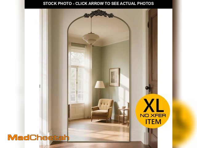 Lot 74-14254041 - 78"x38" Vintage Arched Full-Length Mirror with Carved Metal Frame, Baroque-Style Floor Mirror for Li...