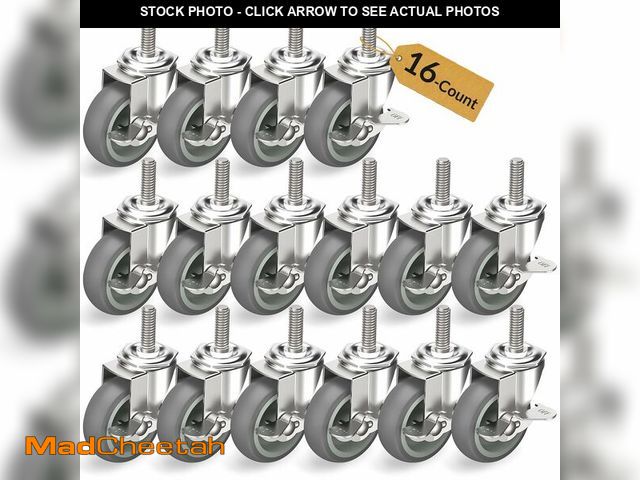 Lot 74-13543967 - HOLKIE Caster Wheels 3 inch Locking Casters Set of 16, Threaded Stem 3/8" -16 x 1-1/2" (Diameter 3/8...