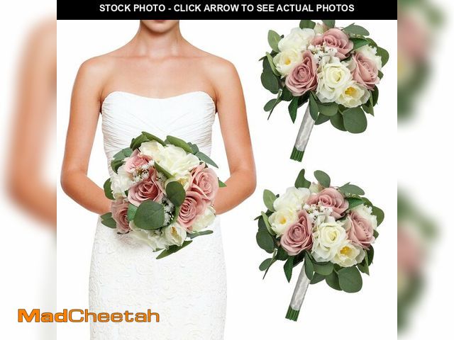 Lot 74-14146597 - DIYDOFUN Set of 2 Bridesmaid Bouquets, 11 Inch Wedding Bouquets for Bridesmaids Artificial Flower Bo...