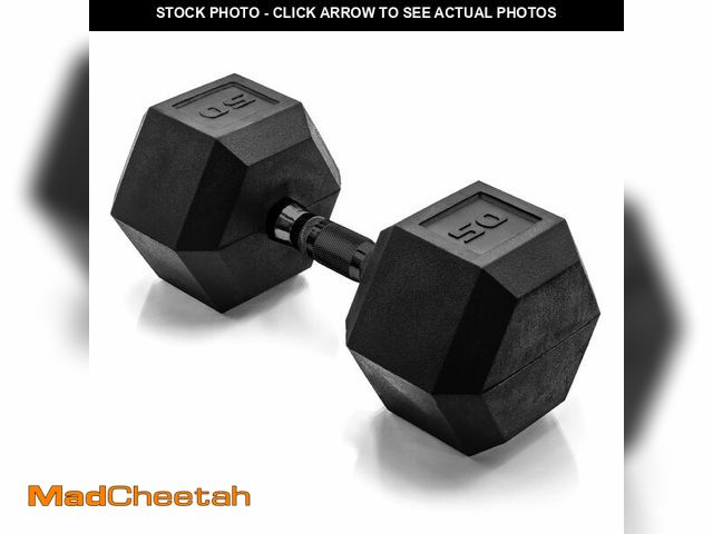 Lot 74-13791253 - CAP Barbell 50 LB Rubber Coated Hex Dumbbell Hand Weight - Single | Black Handle - UNUSED